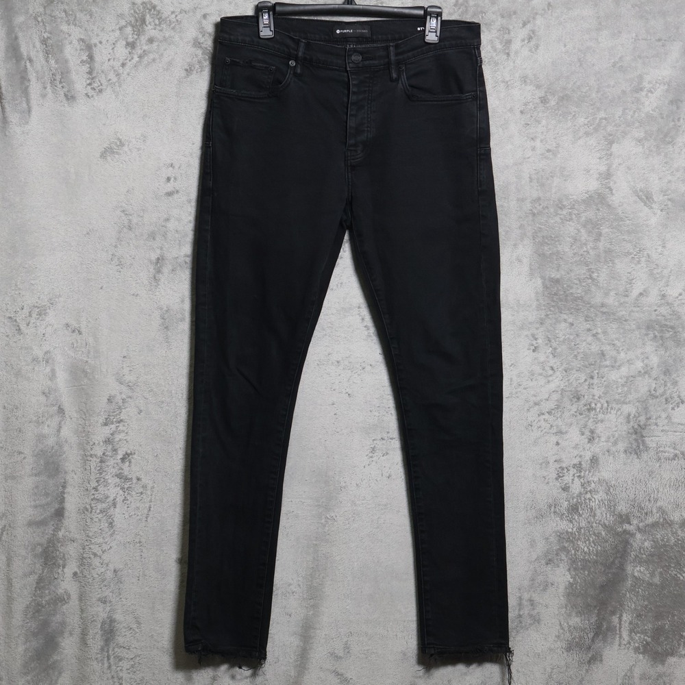 Purple Brand Jeans Mens 32x32 Black P001 Slim Fit Denim Distressed Button Fly